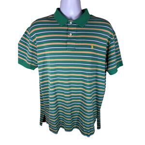 POLO GOLF RALPH LAUREN Green & Orange Striped Polo Large